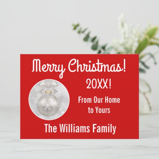 白エレガントオーナメントカスタマイズクリスマスカード サンキューカード (スタンド正面)