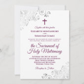 白エレガントカトリックモダン教会結婚の 招待状 (正面)