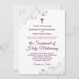 白エレガントカトリックモダン教会結婚の 招待状