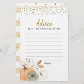 白エレガントカボチャ赤ちゃんシャワーアドバイスカード (正面/裏面)