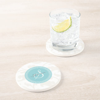 白エレガントガーリー花パタンモノグラム コースター