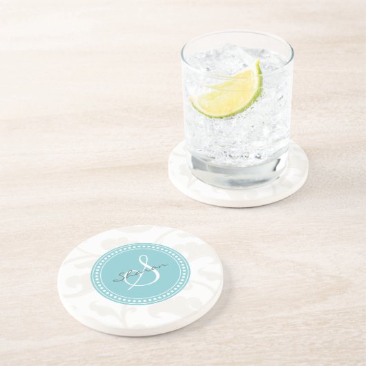 白エレガントガーリー花パタンモノグラム コースター (側面)