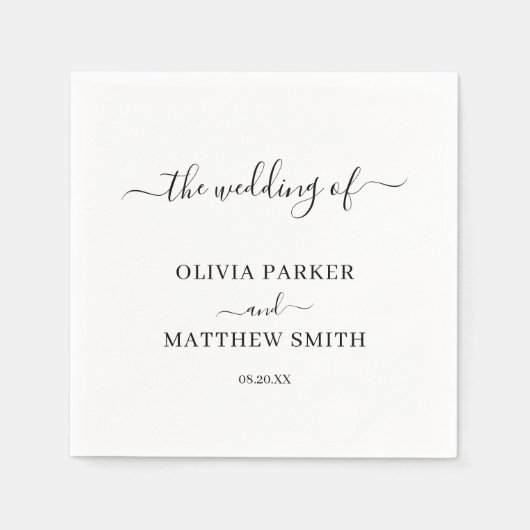 白エレガントクラシックミニマ結婚リスト スタンダードカクテルナプキン (正面)