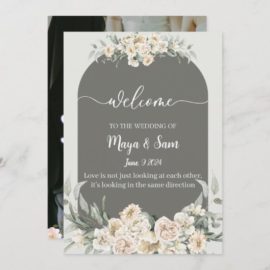 白エレガントクラシック結婚写真 招待状 (正面/裏面)