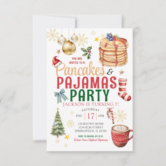 白エレガントクリスマスパンケーキパジャマ誕生日I 招待状 (正面)