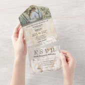 白エレガントクリーム牡丹フローラテクスチャ1枚の写真 オールインワン招待状 (貼ってはがせる)