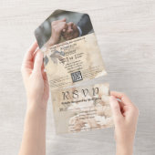 白エレガントクリーム牡丹フローラQRコード写真 オールインワン招待状 (貼ってはがせる)