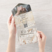 白エレガントクリーム牡丹フローラQRコード写真 オールインワン招待状 (貼ってはがせる)