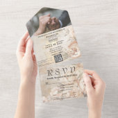 白エレガントクリーム牡丹フローラQRコード写真 オールインワン招待状 (貼ってはがせる)