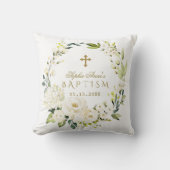 白エレガントクリーム花金ゴールドクロスバプテスマ クッション (正面)