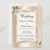 白エレガントグラムシャンパン金ゴールド結婚フローラ 招待状 (正面)