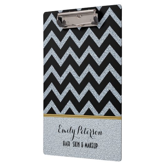 白エレガントグリッターブラックシェブロン金ゴールドアクセントC クリップボード (左)
