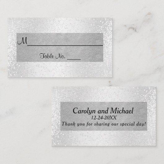 白エレガントグリッター銀 プレイスカード (正面/裏面)