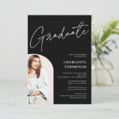 白エレガントシンプルモダン写真卒業 招待状 (スタンド正面)