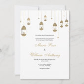 白エレガントシンプル金ゴールド灯結婚灯 招待状 (正面)