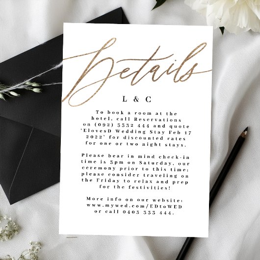 白エレガントシンプル金ゴールド結婚詳細 エンクロージャーカード