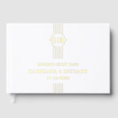 白エレガントストライプイニシャル結婚ズ ゲストブック (正面)