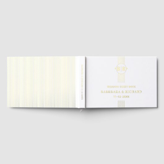 白エレガントストライプイニシャル結婚ズ ゲストブック (全面)