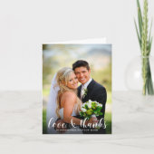 白エレガントタイポグラフィ結婚の感謝の写真 サンキューカード (正面)