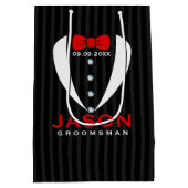 白エレガントタキシードレッドタイグロムスマンデザイン ミディアムペーパーバッグ (裏面)