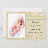 白エレガントダイカットフローラ誕生の発表 招待状 (正面)