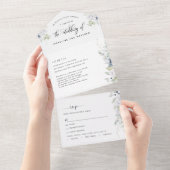 白エレガントダスティブルーフローラ結婚ズ オールインワン招待状 (貼ってはがせる)