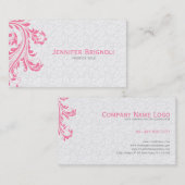 白エレガントダマスピンクフローラ旋回 名刺 (正面/裏面)