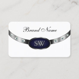 白エレガントダークブルーとシルバー（モノグラム） 名刺