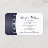 白エレガントダークブルーとシルバー(モノグラム) 名刺 (裏面)