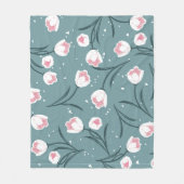 白エレガントチューリップオンパステルグリーンパターン フリースブランケット (正面)