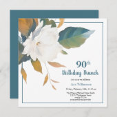 白エレガントティール（緑がかった色）フローラ90th誕生日パーティー 招待状 (正面/裏面)