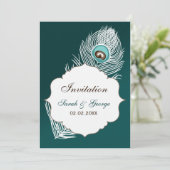 白エレガントティール（緑がかった色）孔雀結婚病 招待状 (スタンド正面)