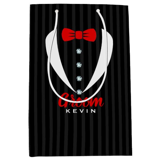 白エレガントテュシドレッドタイグルームタイポグラフィ ミディアムペーパーバッグ (正面)