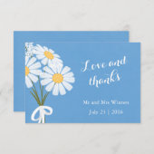白エレガントデイジーオンブルーサンキュー結婚ズ サンキューカード (正面/裏面)