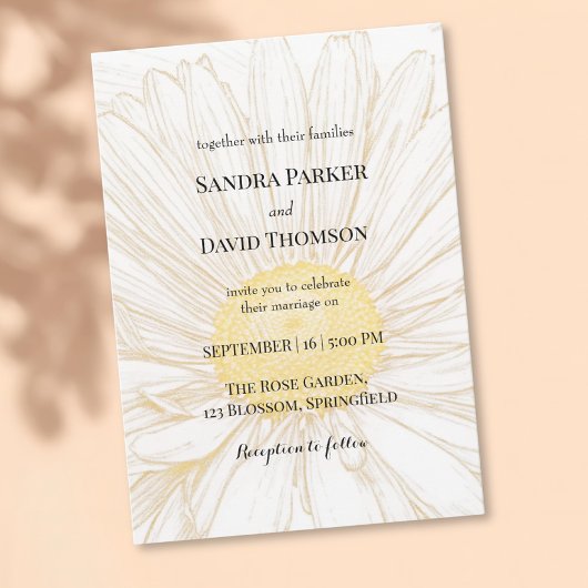 白エレガントデイジーフラワーミニマル結婚リスト 招待状