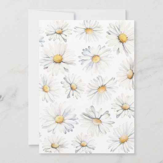 白エレガントデイジーフラワーミニマル結婚リスト 招待状 (裏面)