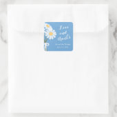 白エレガントデイジーブルーサンキュー結婚ズ スクエアシール (バッグ)