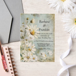 白エレガントデイジー写真QRコード結婚 ベラム紙招待状