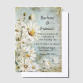 白エレガントデイジー写真QRコード結婚 ベラム紙招待状 (オフセット)