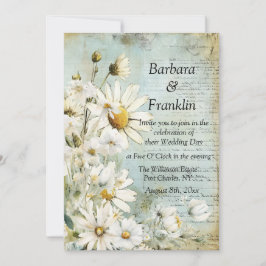 白エレガントデイジー写真QRコード結婚 招待状