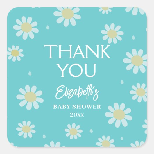 白エレガントデイジー夏の赤ちゃんシャワーありがとう スクエアシール (正面)