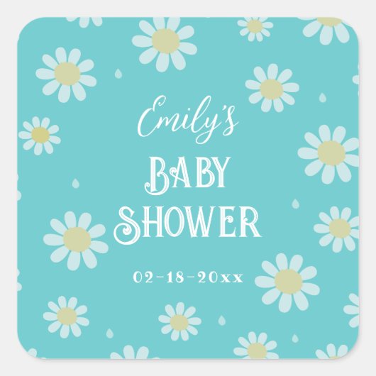 白エレガントデイジー春フローラベビーシャワー スクエアシール (正面)