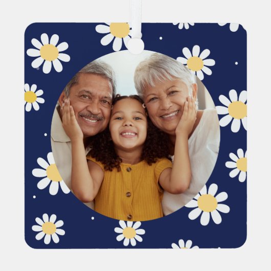白エレガントデイジー最高の祖父母Ever写真 メタルオーナメント (裏面)