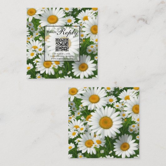 白エレガントデイジー白フローラフィールドQRコード エンクロージャーカード (正面/裏面)