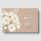 白エレガントデイジー素朴ホイル結婚ベージュ ゲストブック (正面)