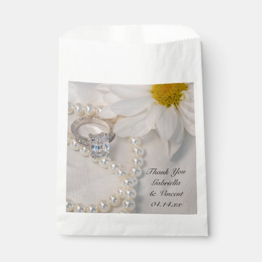 白エレガントデイジー結婚の感謝 フェイバーバッグ (正面)