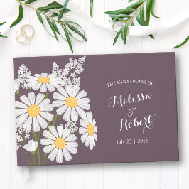 白エレガントデイジー結婚の濃い紫 ゲストブック