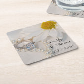 白エレガントデイジー結婚ズ スクエアペーパーコースター (アングル)