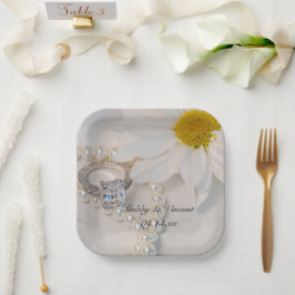 白エレガントデイジー結婚ズ ペーパープレート