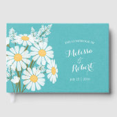 白エレガントデイジー結婚ティール(緑がかった色) ゲストブック (正面)